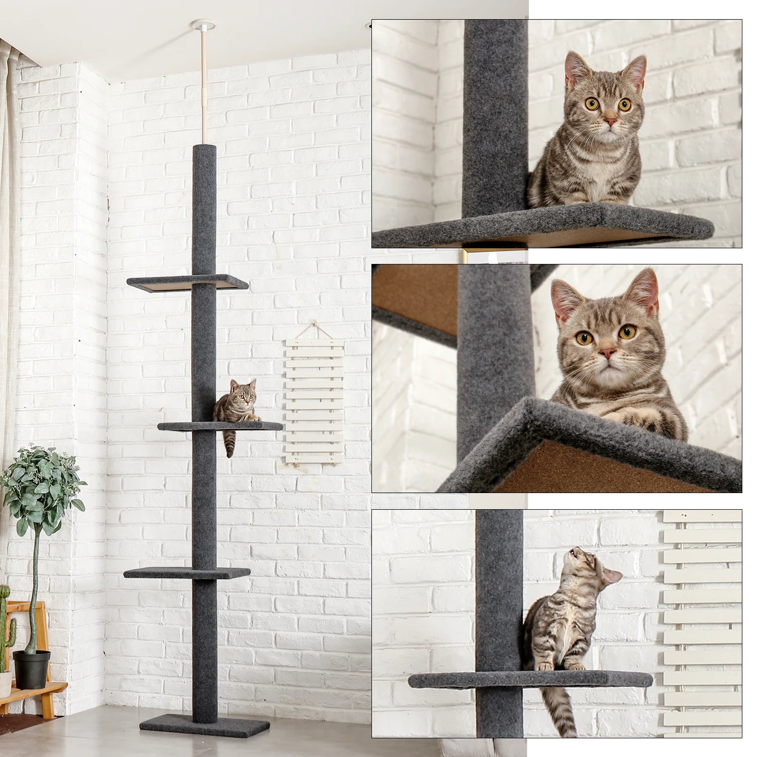Torre de árbol de escalada para gatos de 5 niveles, estantes de poste de rascado para gatos, plataforma multicapa, súper grande con bola colgante - imagen 3