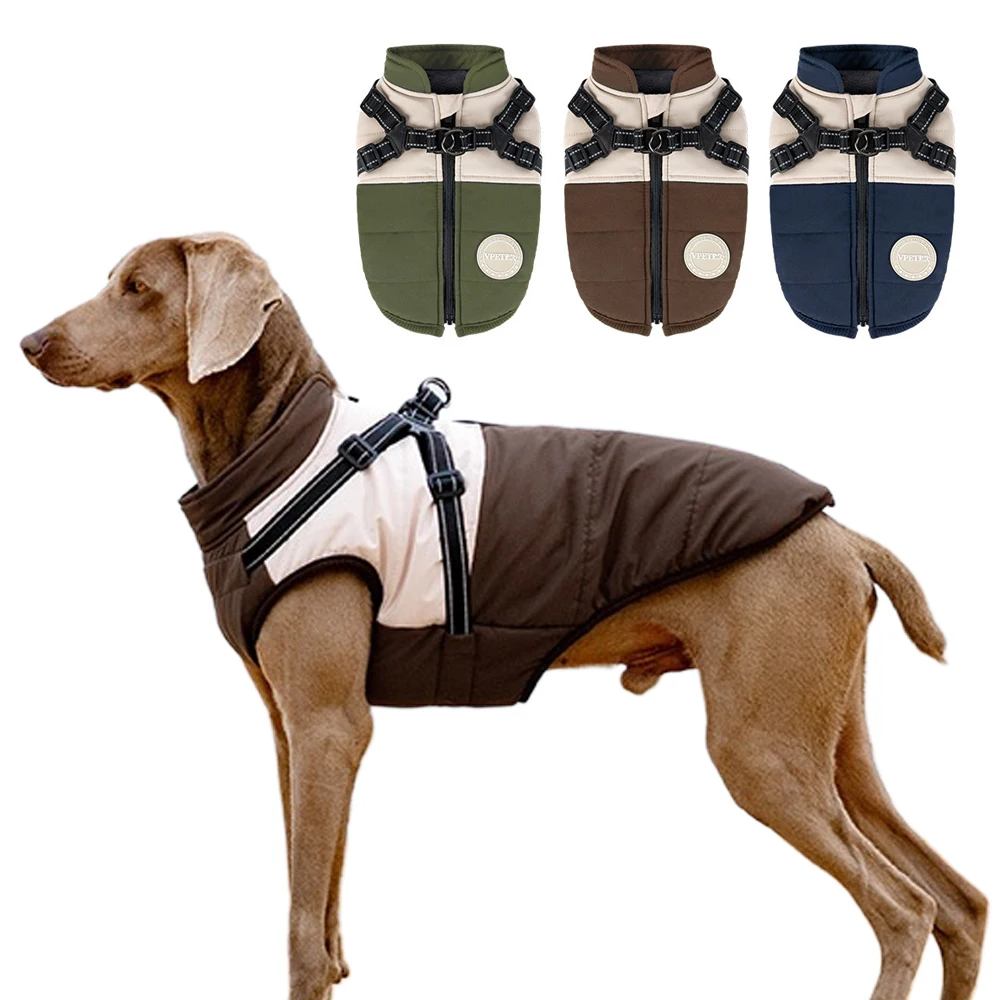 Chaqueta de invierno para perros con arnés, abrigo impermeable y cálido para perros pequeños y grandes, ropa reflectante de seguridad para perros, chaleco