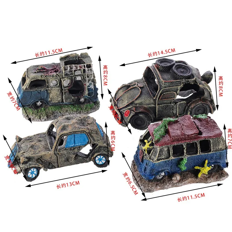 Adornos decorativos de resina para acuario, decoración de pecera de autobús roto, rocas decorativas de simulación, accesorios para pecera - imagen 5