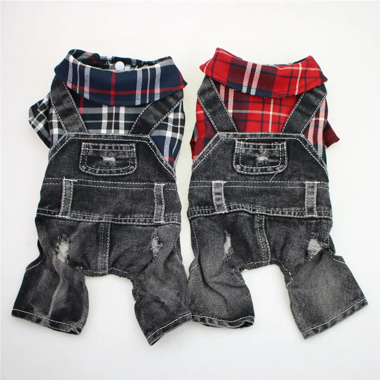 Black Dog Denim Jumpsuit Plaid Shirt Overalls for Dogs, Spring Clothes for Small Dogs Puppy Yorkie Jeans Jacket Pet Apparel - imagen 5