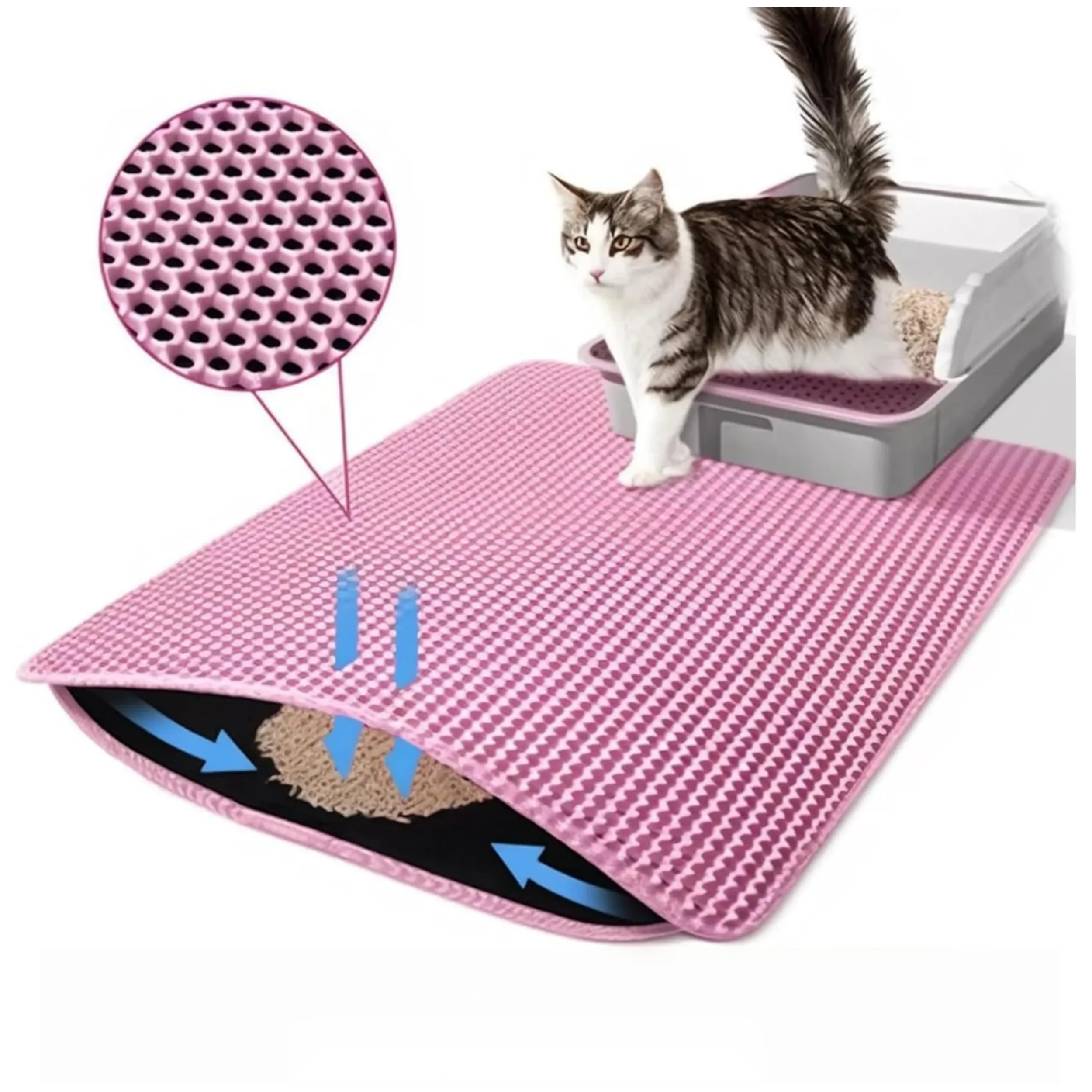 Estera de arena para gatos, doble capa, antideslizante, caja de arena para mascotas grande, estera con filtro, resistente al desgaste, impermeable, antideslizante