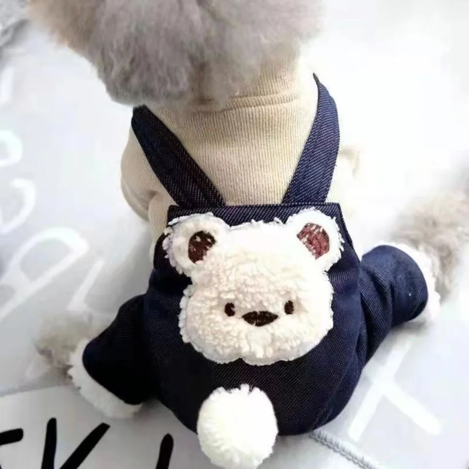 Mono de otoño e invierno, pantalones de cuatro patas para mascotas, oso de peluche, monos para perros, ropa de cuatro patas con terciopelo grueso para calidez - imagen 3
