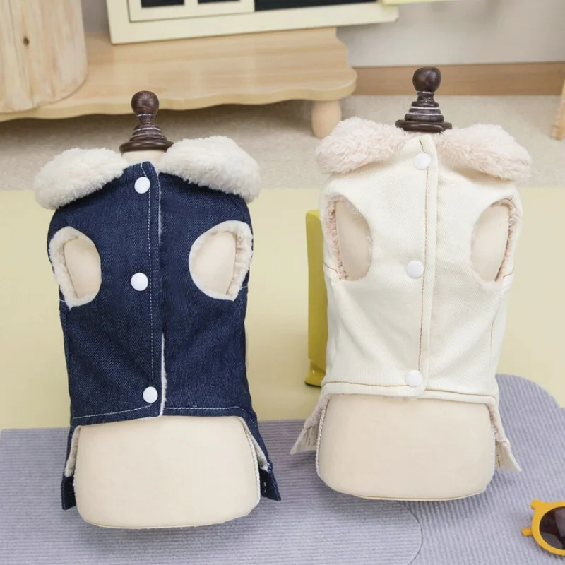 Chaqueta vaquera de moda para perros, ropa cálida y suave para perros, chaqueta de invierno para cachorros, abrigo grueso para gatos, chaleco, ropa para mascotas Yorkshire - imagen 5