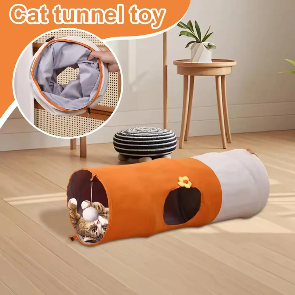 Túnel plegable para gatos, juguete con múltiples agujeros, tubo de juego con bola, túnel plegable para mascotas para gatos de interior, perros, casa de juegos, tienda para dormir oculta - imagen 3