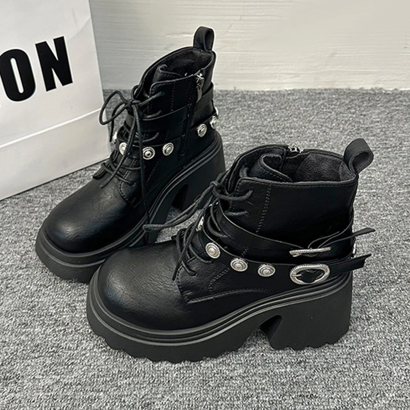 Botines de tacón alto para mujer, zapatos de diseñador gruesos, vestido de moda, zapatos de tacón para mujer, botas Chelsea góticas de lujo acogedoras para invierno