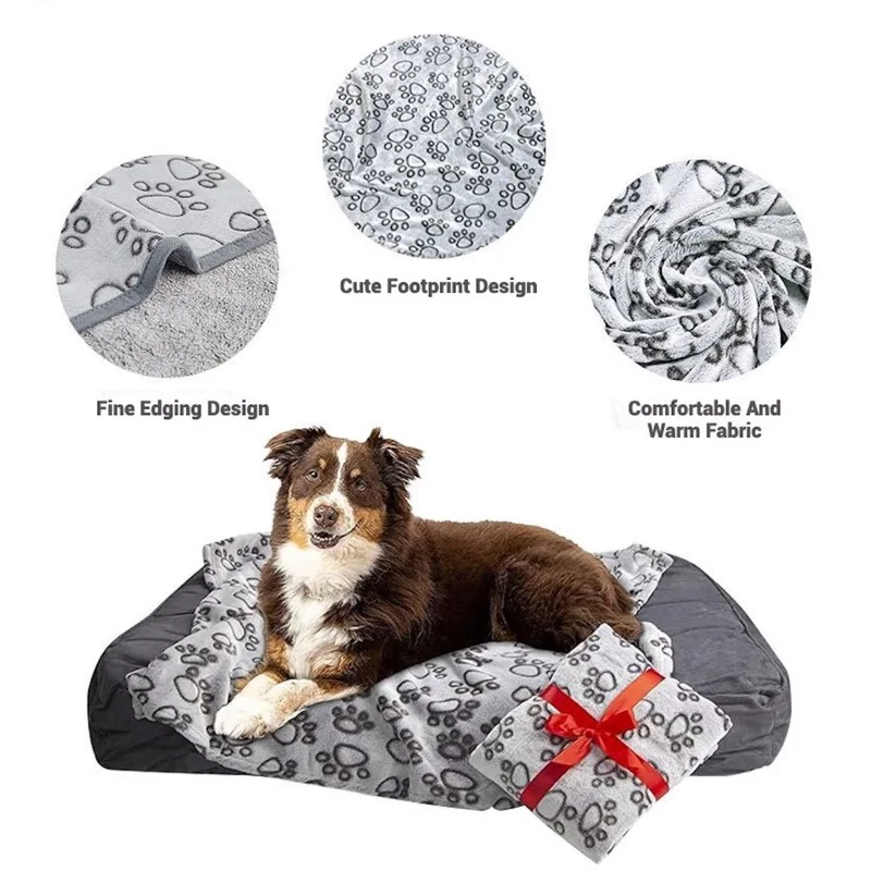 Soft Coral ขนแกะผ้าห่มสัตว์เลี้ยงตัดรอยเท้าออกแบบเครื่องล้างทําความสะอาดได้ WARM Breathable ผ้าห่มสัตว์เลี้ยง MAT PET Supplies - imagen 2