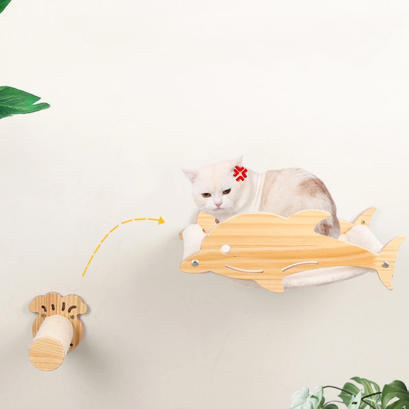 Cama de madera montada en la pared para gatos, poste para rascar, hamaca colgante para dormir, casa de juegos, juguete para gatos, productos para mascotas - imagen 3
