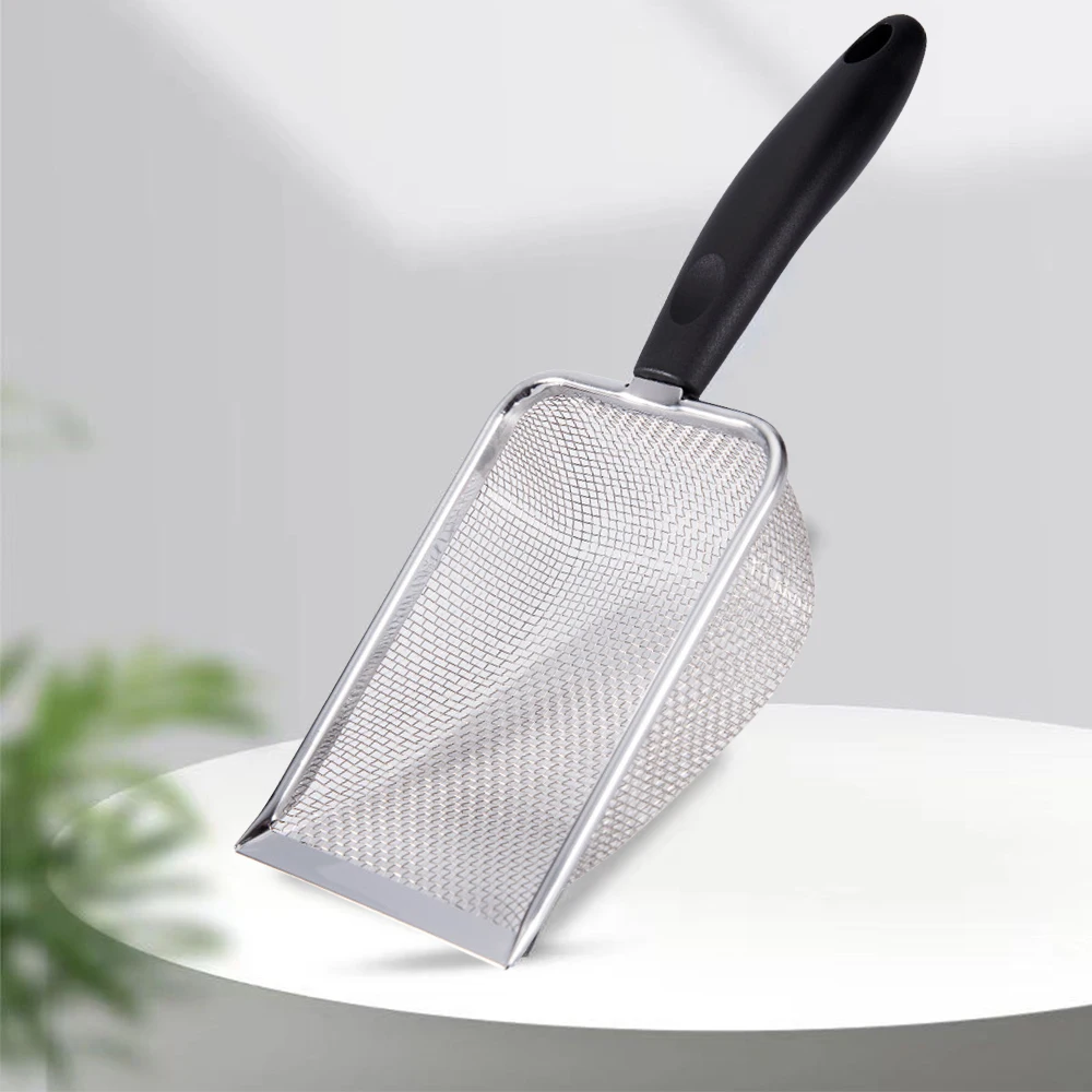 Pala de arena para gatos con agujero pequeño, agujero colgante para arena, bandeja de arena para mascotas, pala de arena, pala de Metal de acero inoxidable, herramienta de limpieza para gatitos - imagen 4