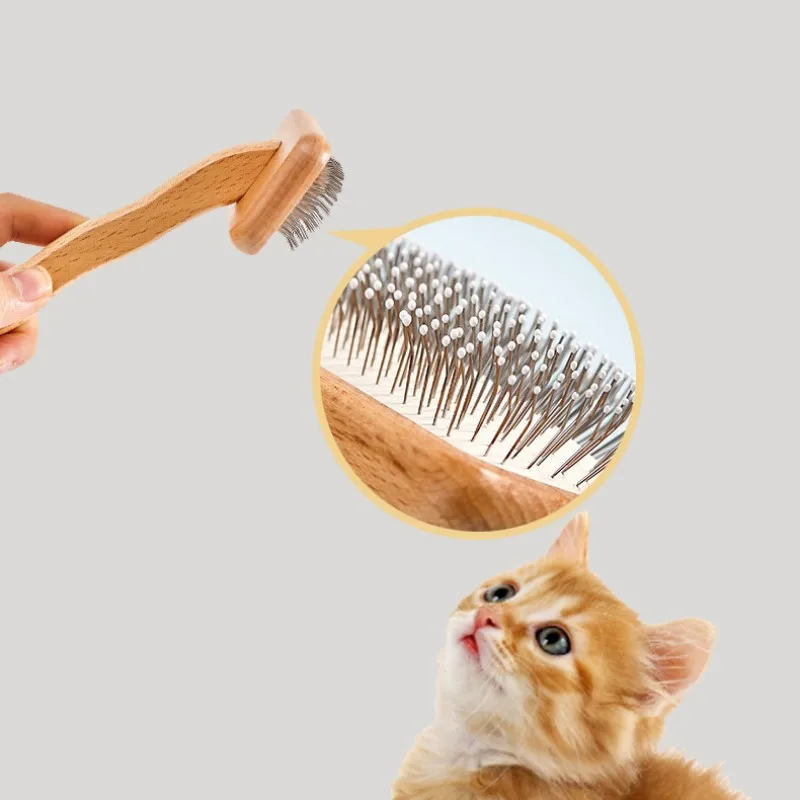 Cepillo de madera para perros, peine para quitar el pelo de mascotas, peine de mango cómodo para limpieza de nudos de pelo de gato, cepillo de masaje para gatos - imagen 5