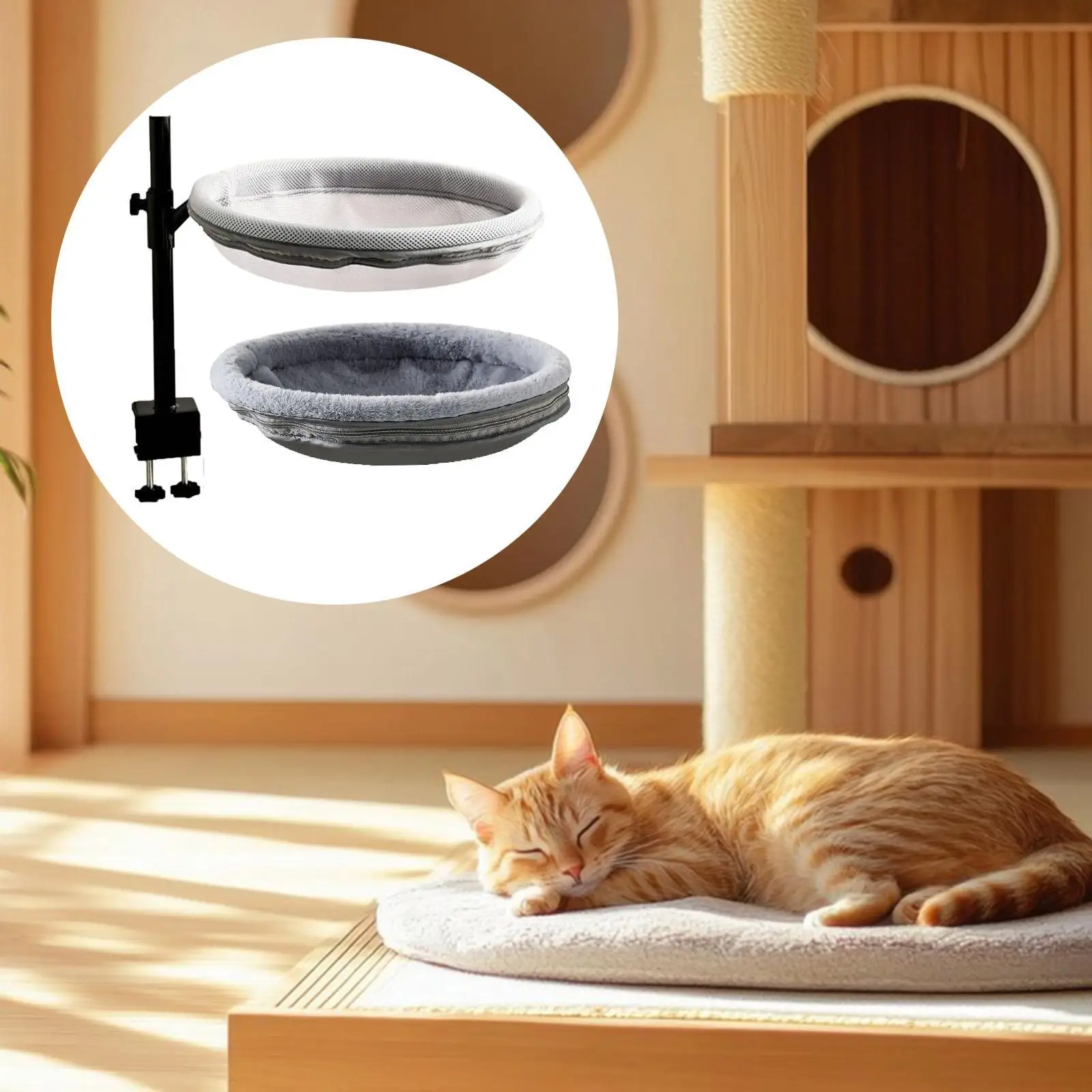 Cat Desk Bed with 2 Washable Mat Easy Install Modern Small Pets Nest Bed Indoor Cat Desktop Perch for Computer Desk Home