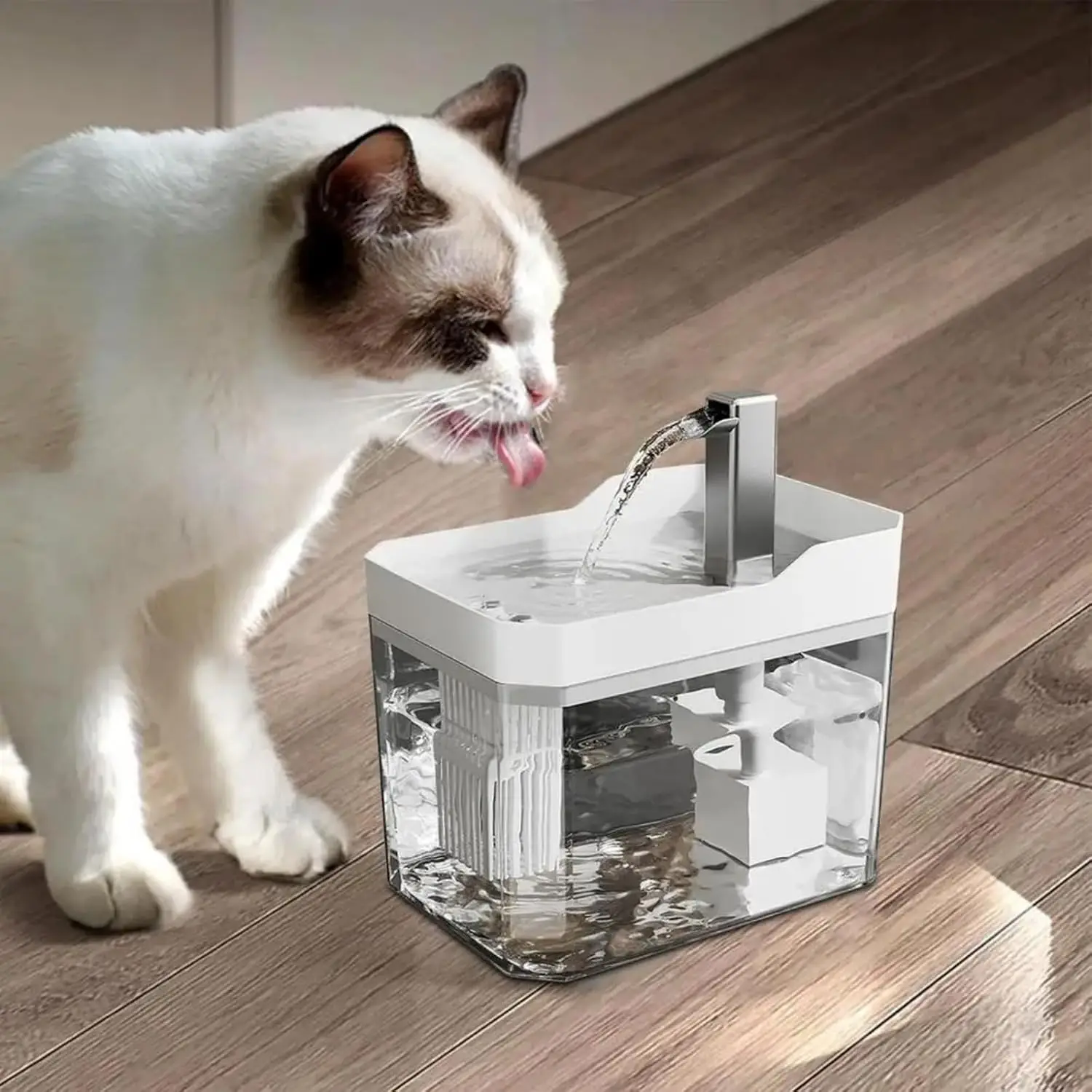 Dispensador de agua para mascotas de 1,5 l con bomba, fuente de agua de circulación automática para gatos, bebedero transparente silencioso antiseco USB para gatos