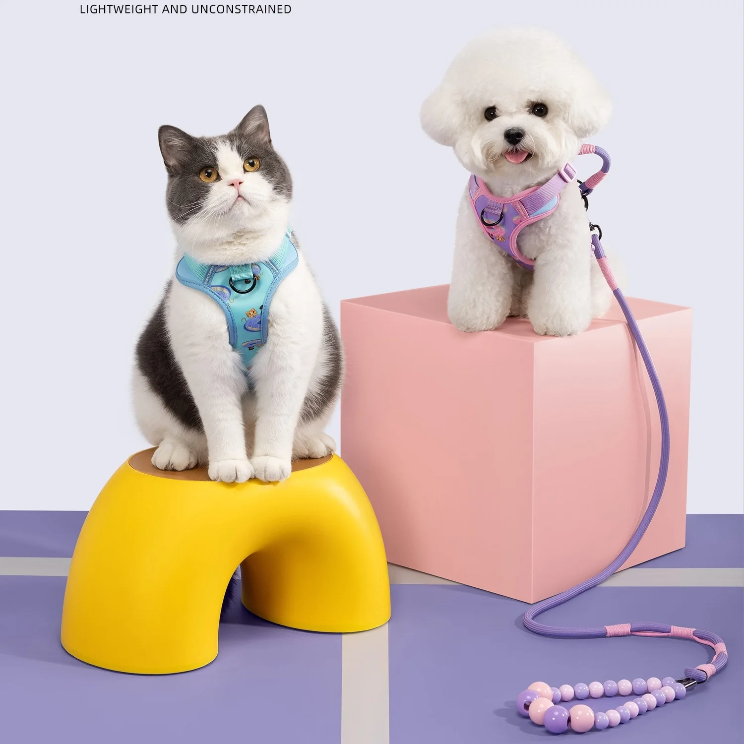 Conjunto de correa de arnés para mascotas para gatos y perros pequeños, correa de entrenamiento ajustable para perros con mango de cuentas, arnés de chaleco ligero para mascotas - imagen 3