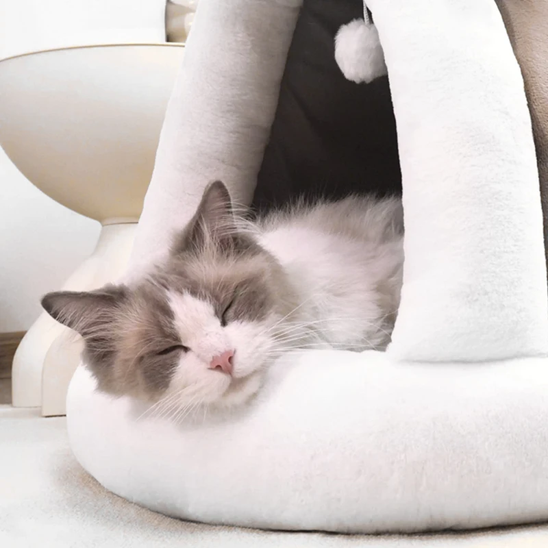 Cómodo nido cerrado para gatos, cama para dormir de felpa suave para perros pequeños, gatos, casa cálida para gatos, cómoda cueva para gatos, acceso para gatos - imagen 5