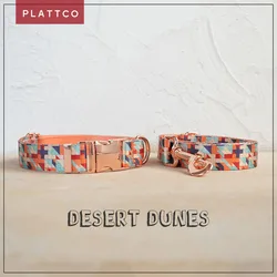 PLATTCO conjunto de perro de diseño único estampado patrón DESERT DUNES con hebilla de oro rosa de alta calidad 5 tamaños PDC310RG y PDL310RG