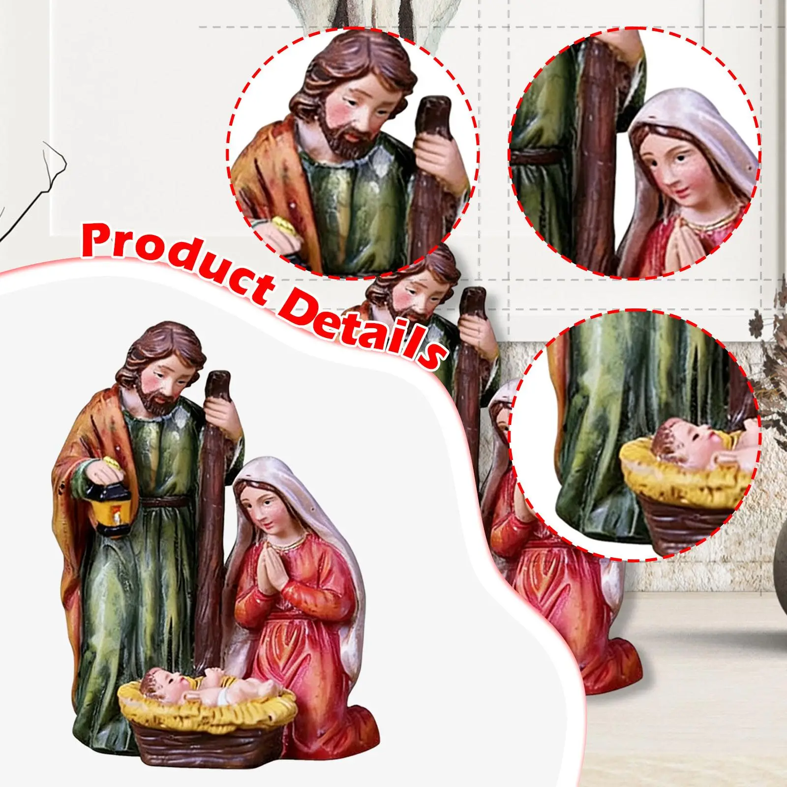 Christmas Nativity Scene Statue Creative Collectible Holy Family Statue Resin Sculpture Jesus Birth Figurine for Bedroom Cabinet Christmas Nativity Scene Statue Creative Collectible Holy Family Statue Resin Sculpture Jesus Birth Figurine for Bedroom Cabinet