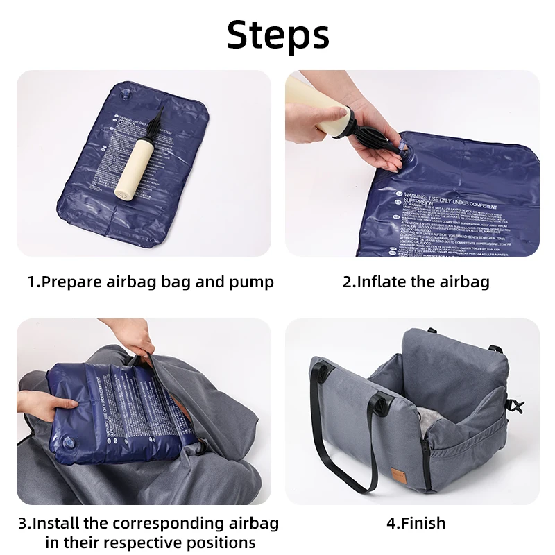 Asiento de coche para perros pequeños, cama inflable lavable con correa de seguridad, bolsa de viaje portátil para mascotas, cama suave impermeable - imagen 4