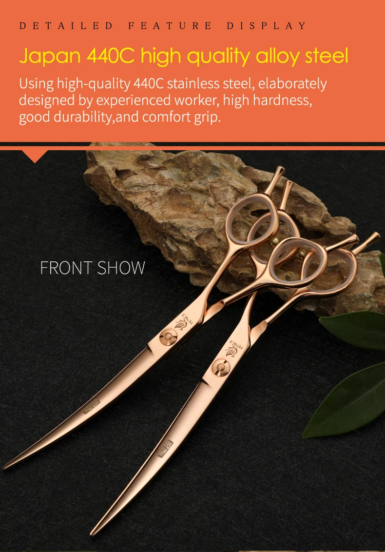 Vista lateral de las tijeras curvadas para mascotas