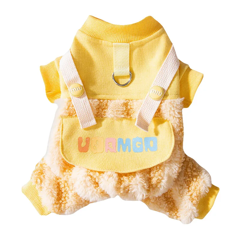 Pet Otoño Invierno Arco Iris rayas correas perro pequeño gato chaqueta de felpa perro pantalones de cuatro patas ropa de cachorro para perros pequeños - imagen 5