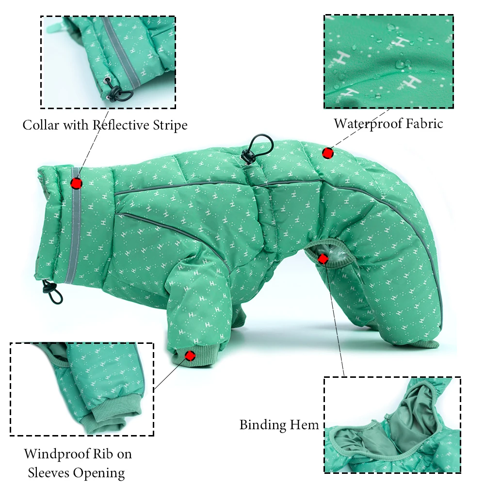 Monos de invierno para perros, traje de nieve grueso impermeable de lujo para perros pequeños y medianos, abrigo cálido para mascotas con piernas, Parka reflectante para perros 3XL - imagen 3