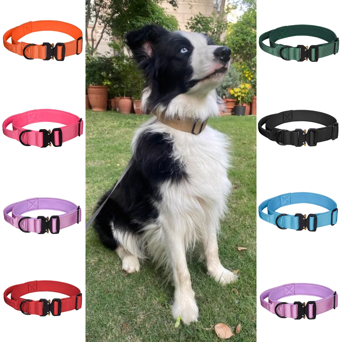 Collar de perro tejido de alta densidad con mango de control, collar de liberación rápida resistente y juego de correa reflectante para perros medianos/grandes