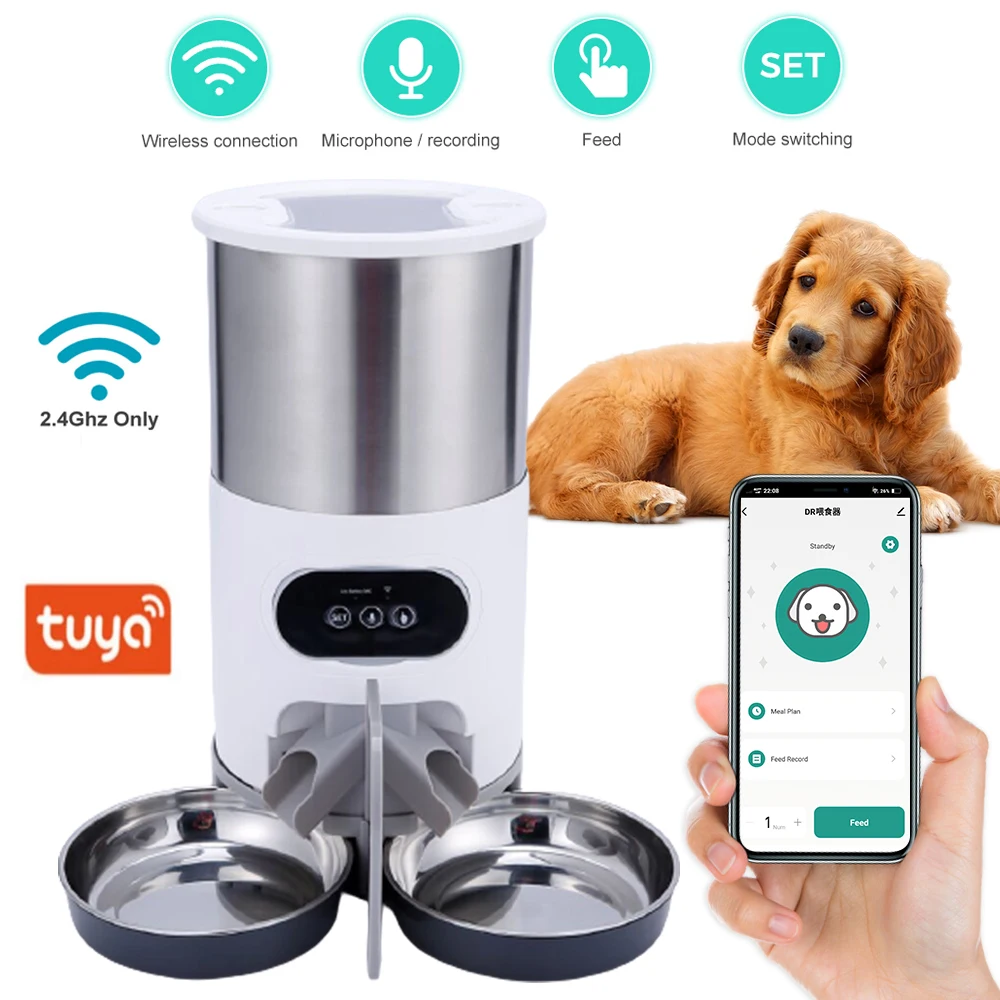 Alimentador automático para mascotas con aplicación WIFI de 4,5l, dispensador de alimentos secos, grabadora de voz, temporizador, venta expendedora de alimentación para gatos grandes, perros, cuenco inteligente para mascotas