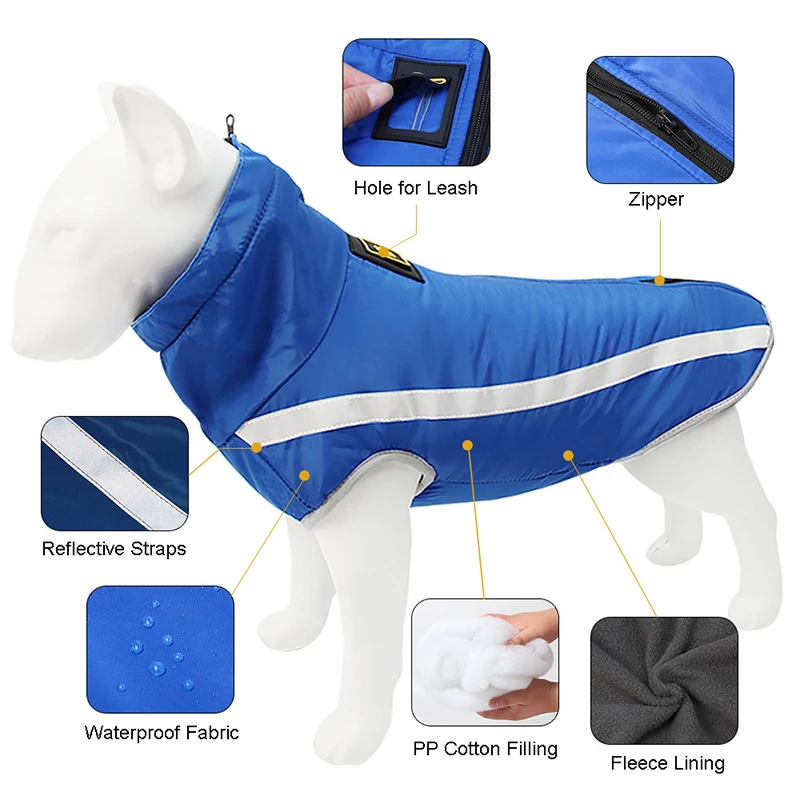 Abrigo de invierno impermeable con forro polar para perros, chaqueta cálida para cachorros, chaleco reflectante, ropa para mascotas, ropa para perros medianos y grandes - imagen 2