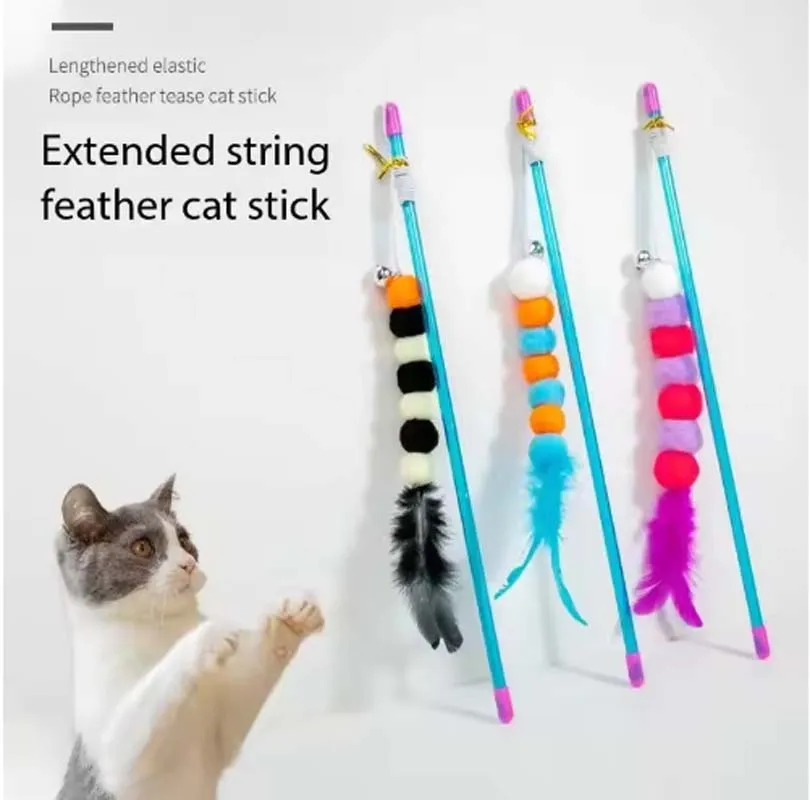 Varilla con plumas y campana para gatos – Juguete interactivo cazador - imagen 2