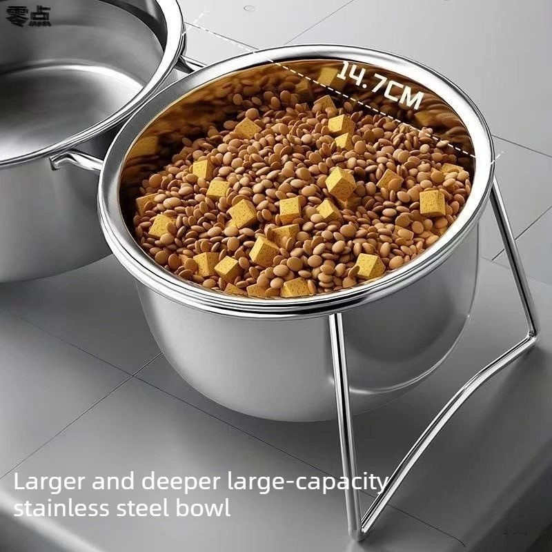 Comedero doble elevado para perros y gatos – Acero inox antideslizante - imagen 3