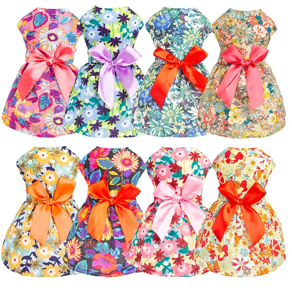 Vestidos para perros hawaianos con temática de verano, vestido de vacaciones para perros, flamenco, fruta, patrón Floral, vestidos para cachorros con lazo para niñas, perros, gatos, playa