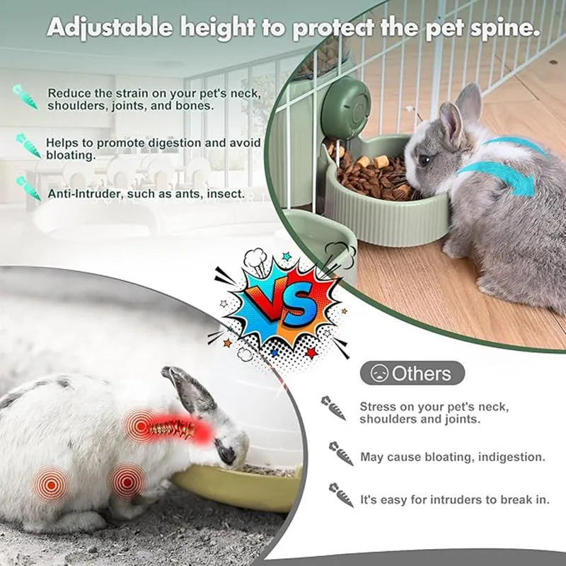 Dispensador automático de agua para comida de mascotas colgante, comedero automático de gravedad para conejos y juego de bebedero, tazón de comida para gatos con jaula - imagen 3