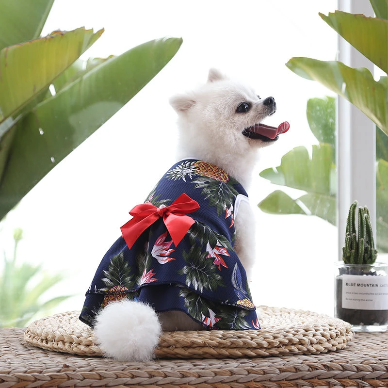 Falda de perro con lazo de Estilo Hawaiano para perros pequeños y medianos, ropa suave y transpirable, chaleco para gato, Chihuahua, Yorkies, traje, suministros para mascotas - imagen 5