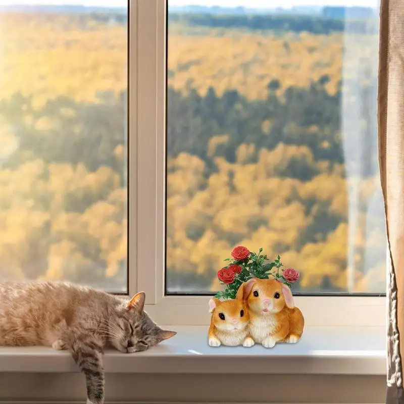 Maceta de suculentas de conejo para animales, maceta de flores de resina, maceta creativa para jardín al aire libre, Patio y oficinas - imagen 3