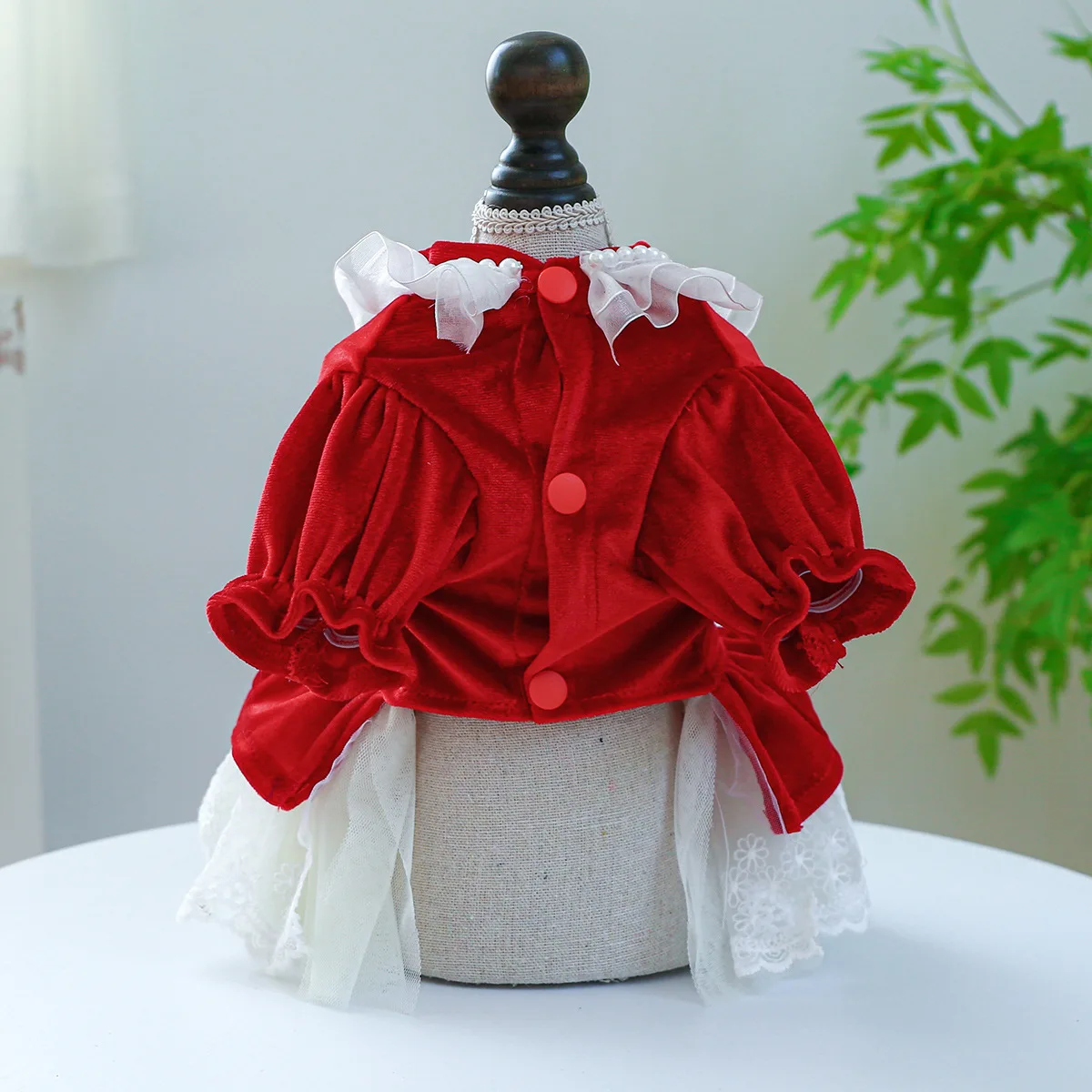 Vestido para mascotas Otoño/Invierno abrigo de Navidad ropa para gatos lazo borde de encaje vestido de princesa de terciopelo vestidos para perros pequeños - imagen 4