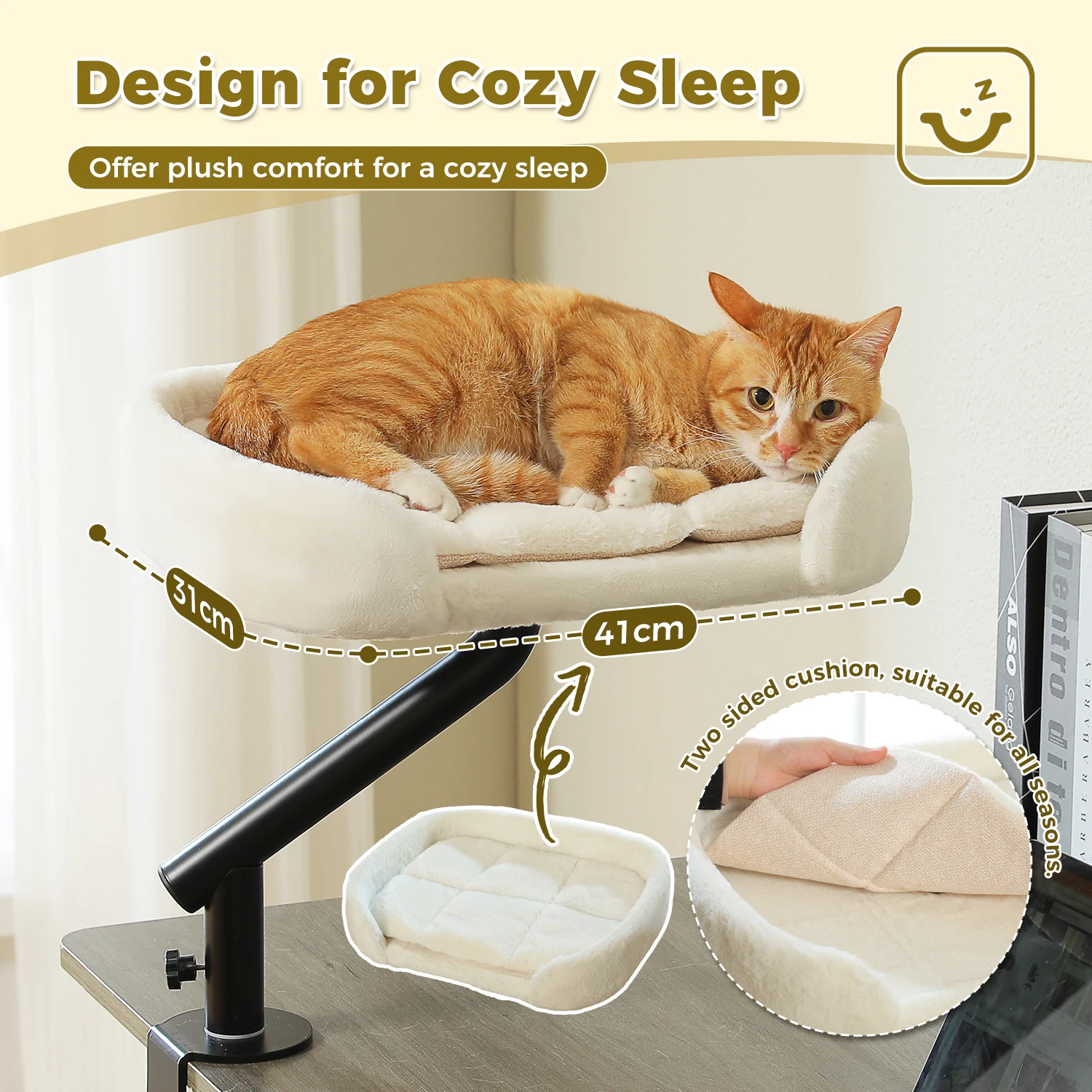 Cat Desk Bed, 360° Rotatable Cat Bed Stand for Indoor Cats, Adjustable Cat Basket, Cats Hammock for Table, Soft Cat Bed for Desk - imagen 2