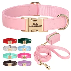 Collar de perro personalizado, conjunto de bolsa con correa, collares de cuero PU personalizados para perros, collar colorido para mascotas con correas, bolsa para caca para perros Pug