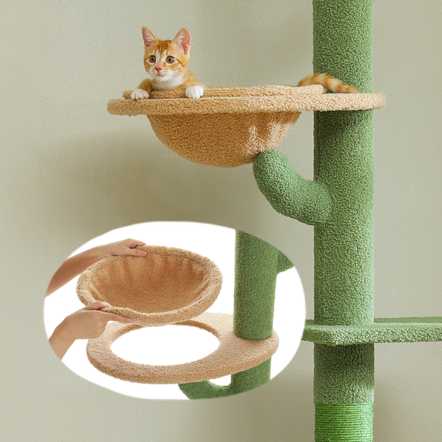 Torre de árbol para gatos de Cactus de piso a techo, torre para gatos ajustable en altura de 5 niveles con percha para gatos, hamaca reemplazable súper robusta - imagen 4
