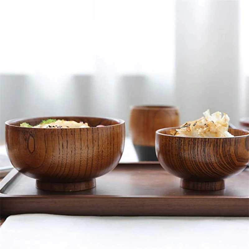Cuenco de madera de estilo japonés, Bol de madera para sopa, arroz, ensalada, contenedor de alimentos, cuenco grande y pequeño para niños, vajilla, utensilios de madera - imagen 5