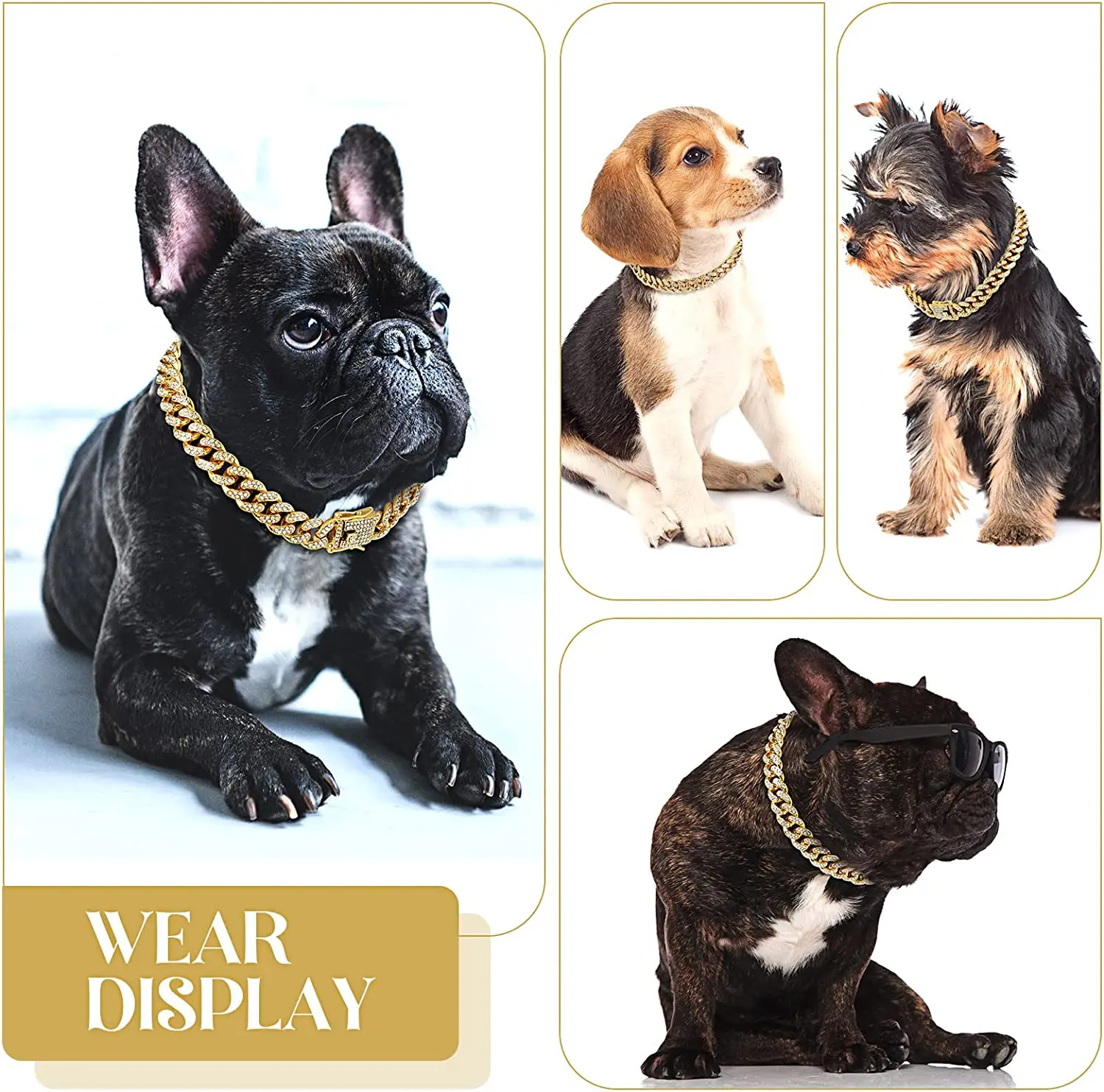 Collar de perro de cadena de oro de lujo, Collar para cachorro, accesorios de joyería de cristal, Collar de enlace cubano para mascotas para perros pequeños, medianos y grandes - imagen 4