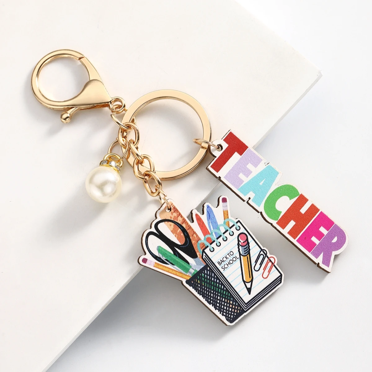 LLavero de madera con perlas de imitación para profesores, regalo diario para el día del maestro, ceremonia de graduación, regalo de Acción de Gracias, 1 unidad - imagen 2