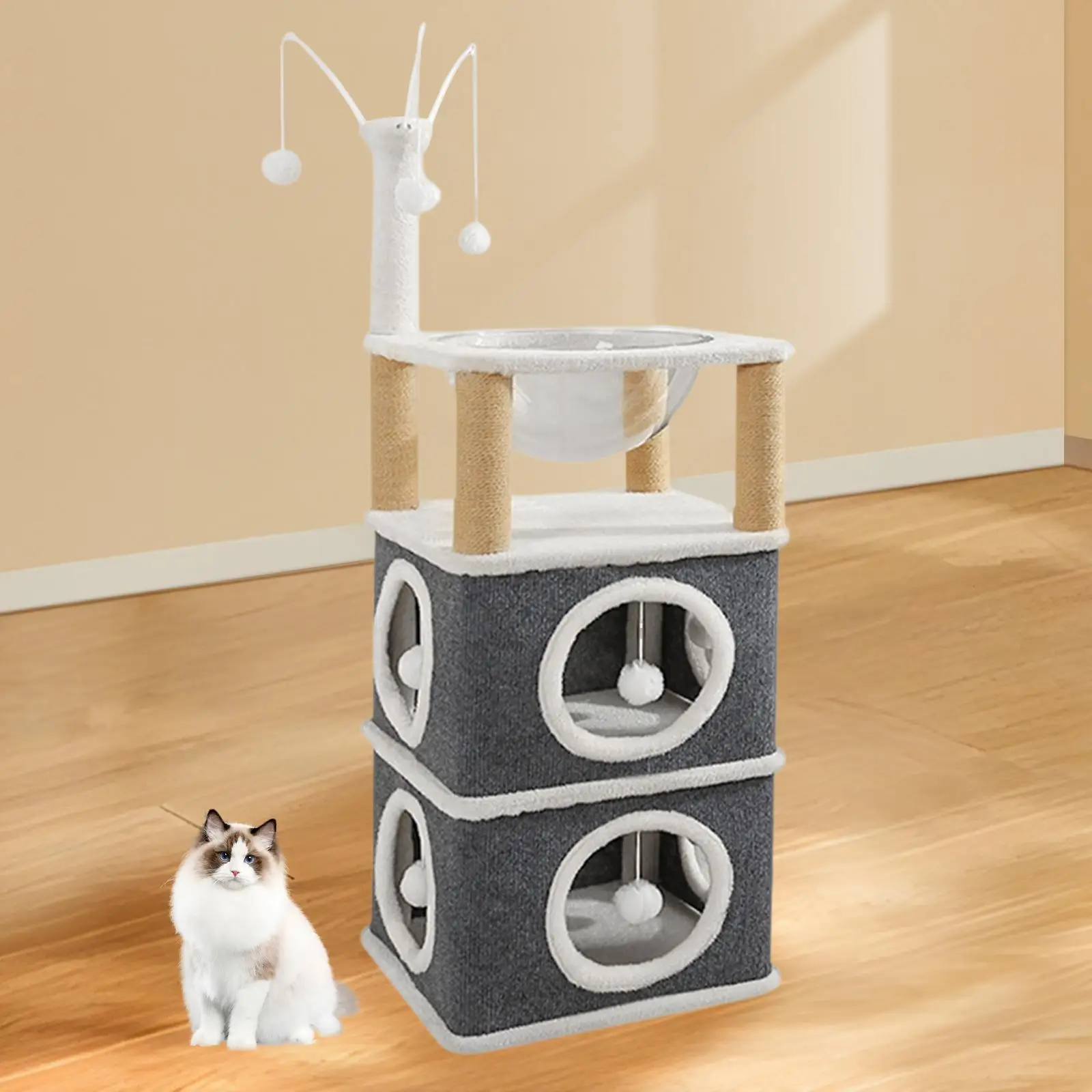 Cápsula espacial para cama para gatos, casa para gatos, cama grande para gatos, condón en forma de cubo para gatos cueva para múltiples mascotas pequeñas, gatos para moler patas, gatos de interior - imagen 4