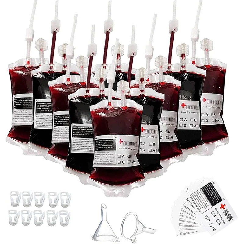 Bolsa de sangre de Halloween para bebidas, bolsas de bebidas de PVC, accesorios para fiesta temática de vampiro, accesorios para fiesta de Halloween, 350ml, 1 Uds.