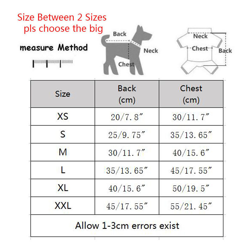 Tabla de tallas para vestidos de perros