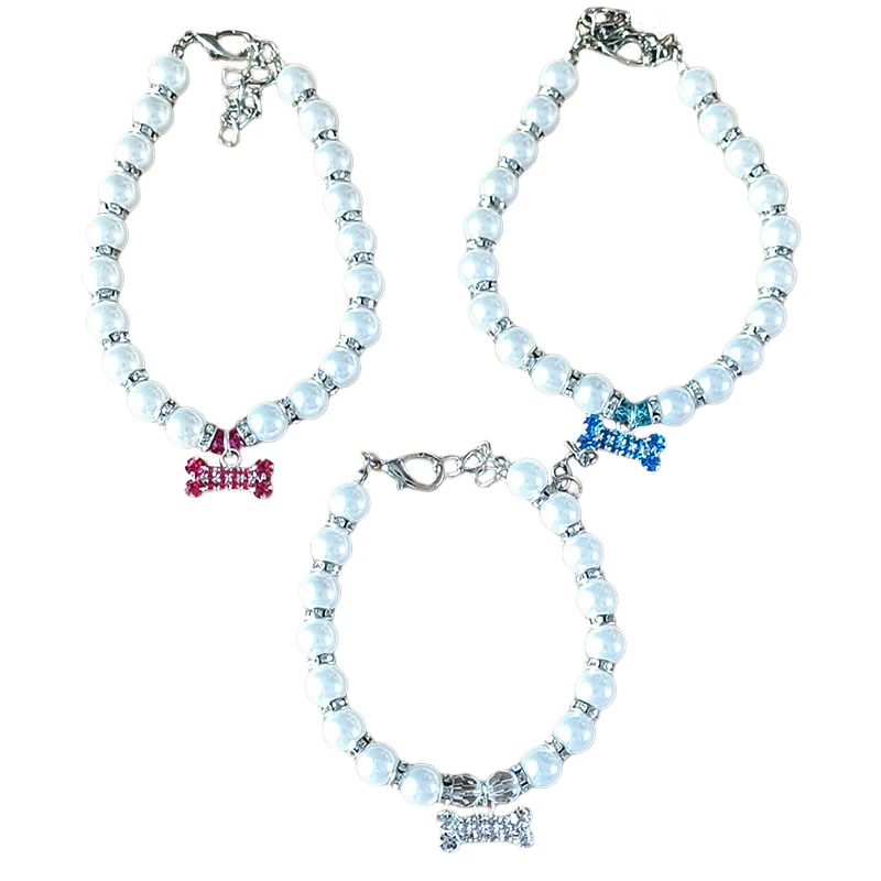 Collar de perlas de lujo para perros pequeños y niñas, Collar ostentoso con diamantes de imitación para cachorros, joyería de cristal, disfraz de gato, accesorios para mascotas - imagen 2