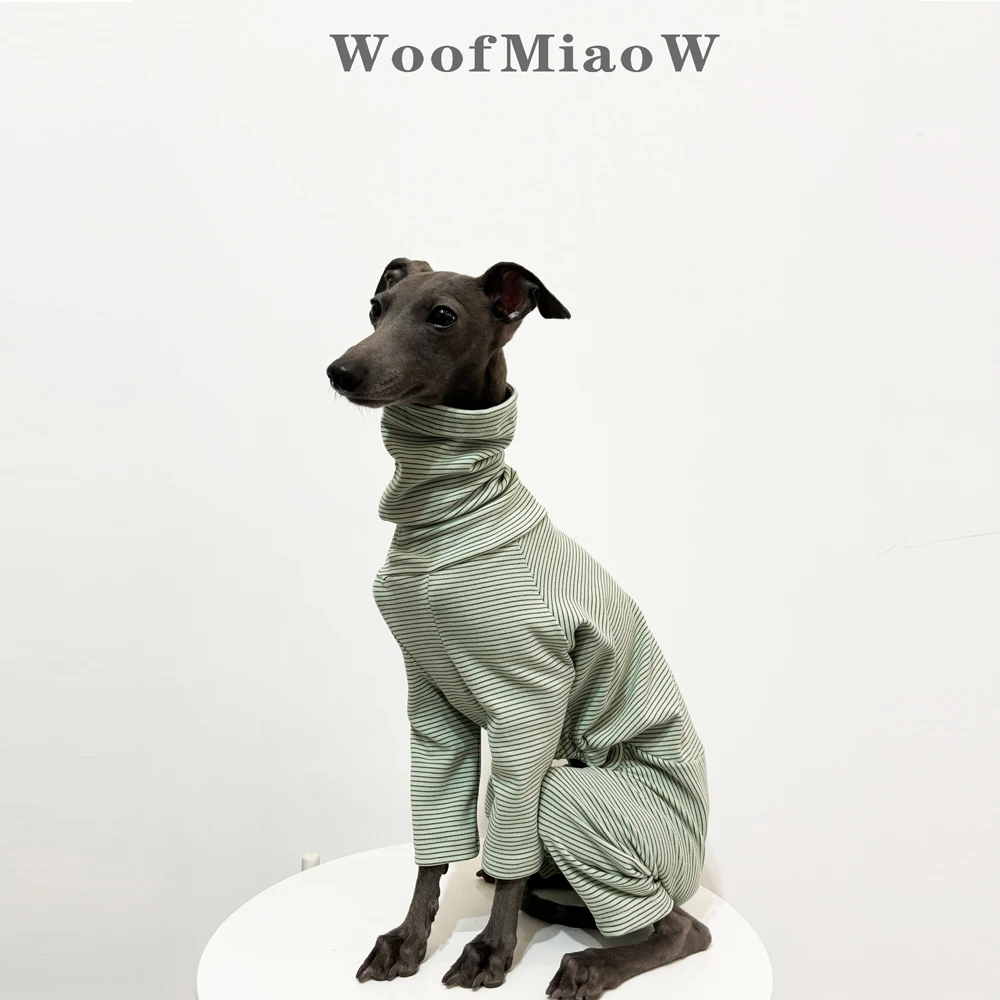 Ropa cálida de galgo italiano, moda de terciopelo a rayas, suave y cómoda, Sudadera con capucha de Raya verde para perro, ropa para el hogar - imagen 3