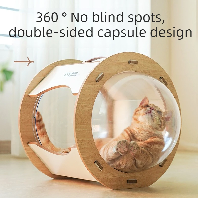 Nido para gatos con cápsula de madera 360 °   Cápsula bilateral portátil de gran espacio, nido para gatos, poste rascador, camas para dormir, suministros para mascotas
