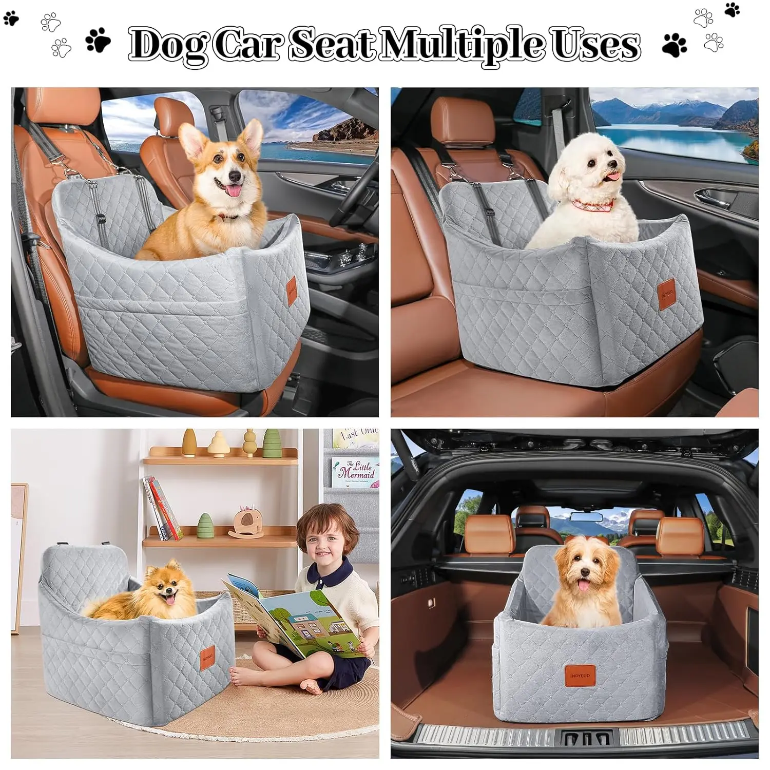 Asiento elevador para coche con cinturón de seguridad para perros