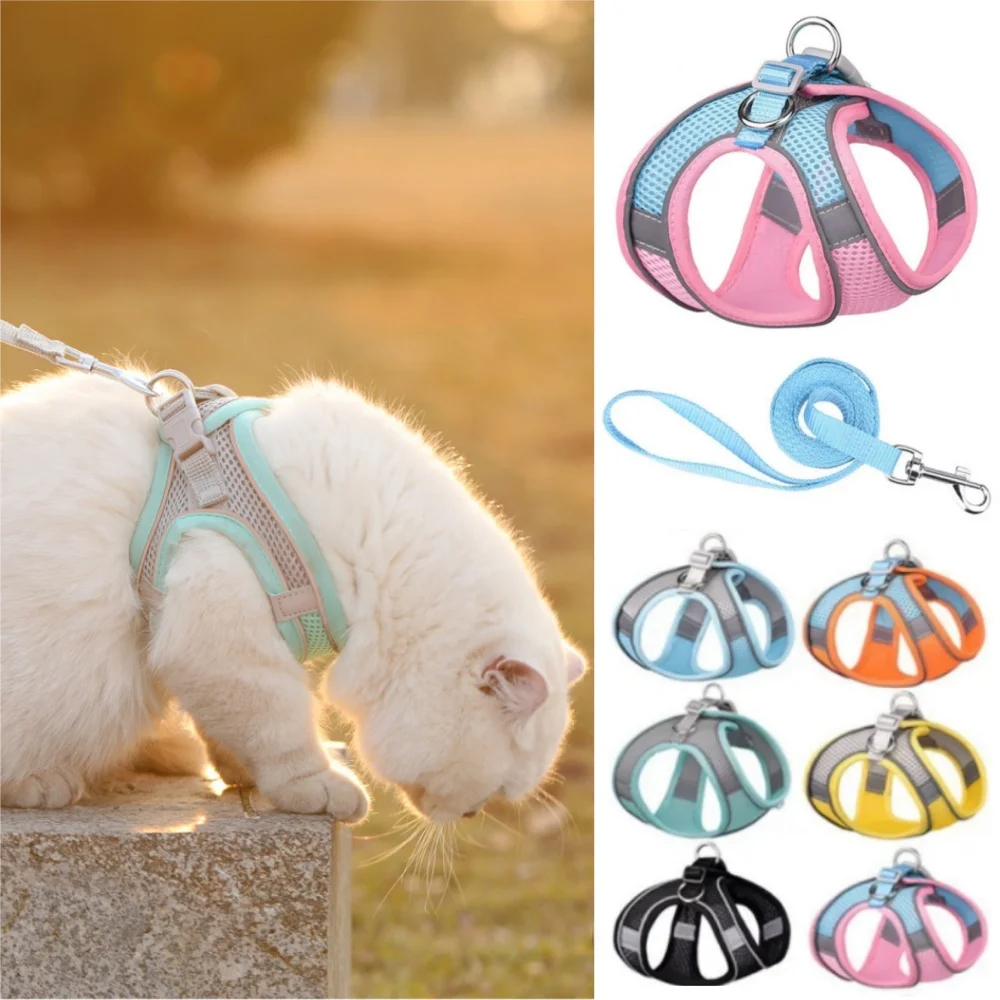 Conjunto de correa de arnés para perros pequeños, arnés ajustable para cachorros y gatos, chaleco, Bulldog Francés, Chihuahua, Pug, correa para caminar al aire libre