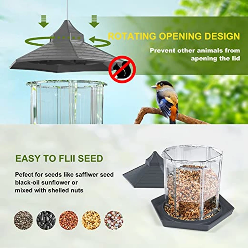 Gazebo impermeable, comedero colgante para pájaros salvajes, contenedor para exteriores con cuerda para colgar, tipo casa de alimentación, comedero para pájaros, decoración para Aves - imagen 3