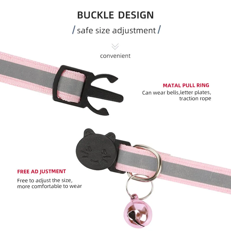 ROJECO Collar de seguridad para gato con campana, Collar reflectante colorido, ajustable, suministros de correa para mascotas - imagen 3