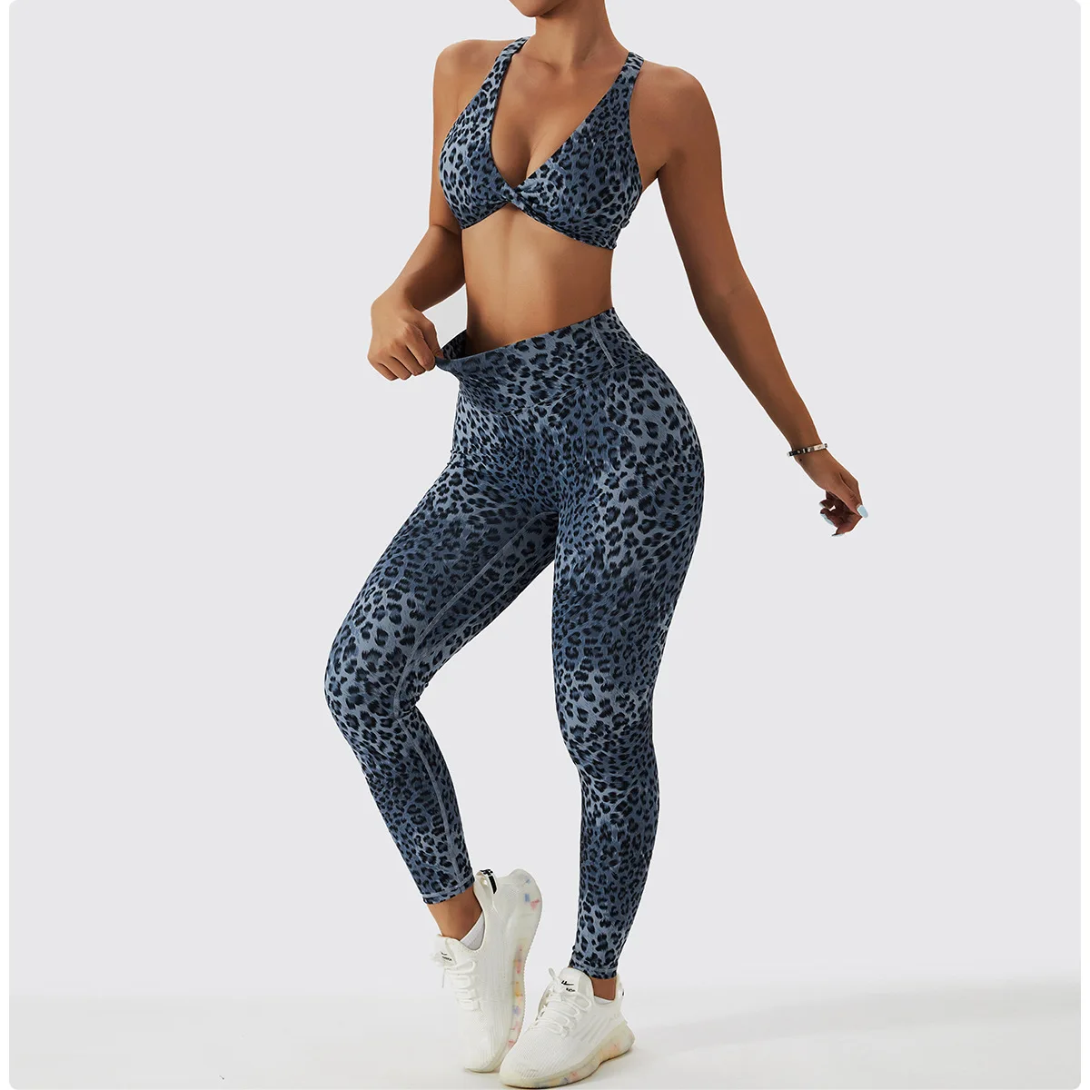 Conjunto de gimnasio con estampado de leopardo para mujer, sin espalda Sujetador deportivo, Leggings de cintura alta, ropa deportiva, conjuntos de entrenamiento, pantalones cortos de Fitness, trajes de Yoga - imagen 3